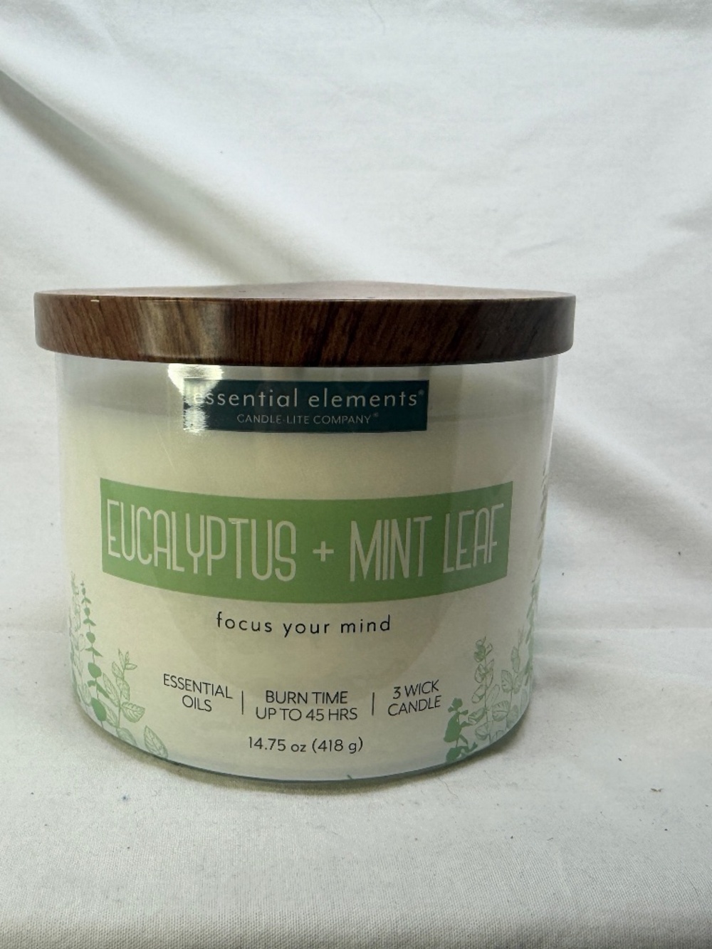 Candle-lite Essential Elements Scented Candles, Eucalyptus & Mint Leaf, 14.75 oz